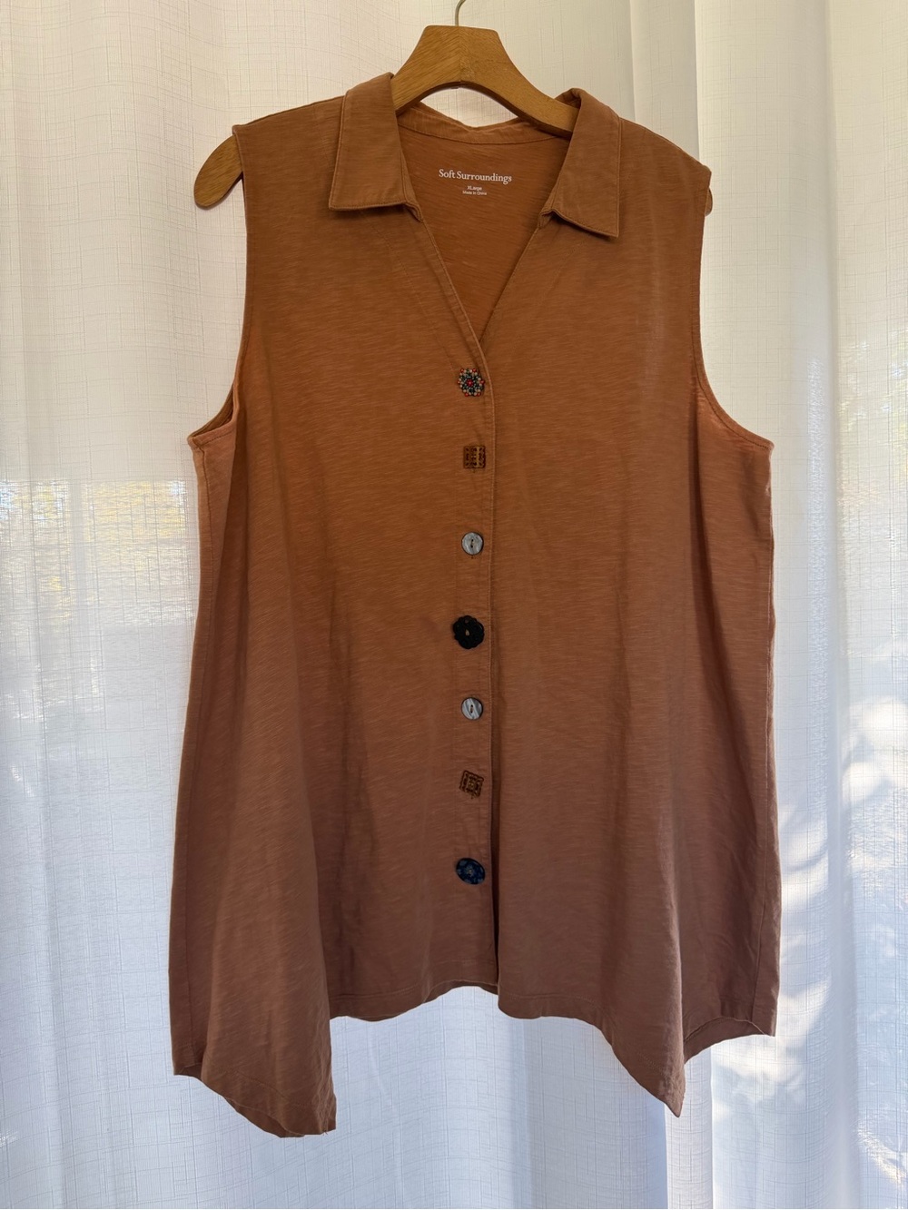 Soft Surroundings Mixed Buttons Tunic Top Size XL Boho Artsy Lagenlook